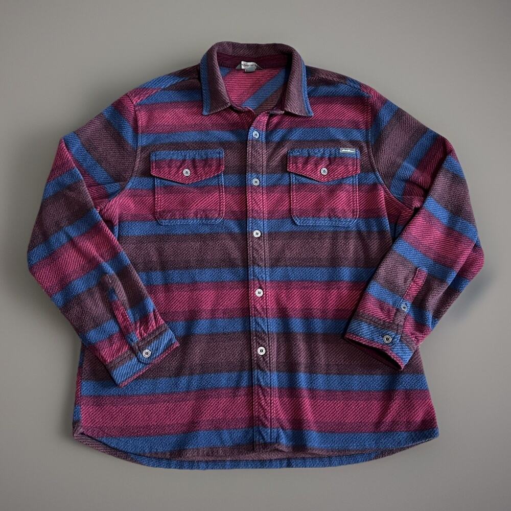Eddie Bauer Y2K Mens XL Classic Fleece Shirt Jacket Burgundy Plaid Gorpcore
